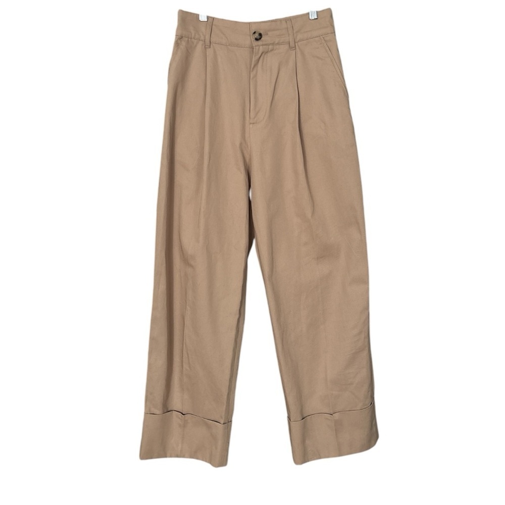 Club Monaco 100% Cotton Cuffed Chino Pants Tan High Rise Minimalist Size 2 - Picture 5 of 10
